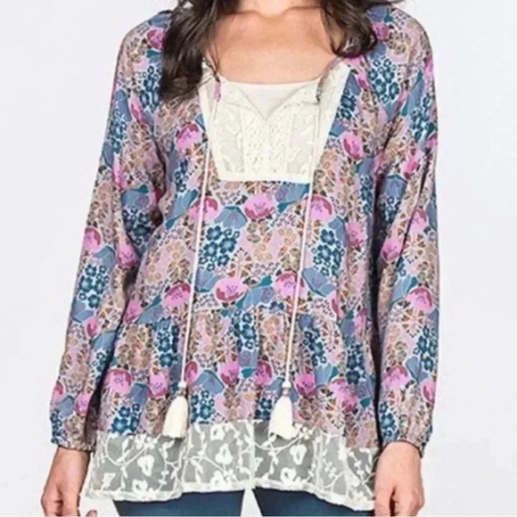 Matilda Jane Tops - Matilda Jane Sew Perfect Peasant Top Large Make Believe Lace Boho Festival NWT